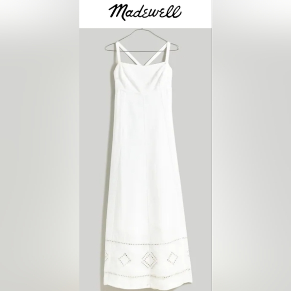 Madewell Dresses & Skirts - Madewell Cream Dress Midi Embroidered Sleeveless WOMENS 14 Linen Blend NEW NWT
